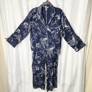 Victorias Secret Pegasus Print Pajamas Women Sz L Navy Button Top Pull On Pants